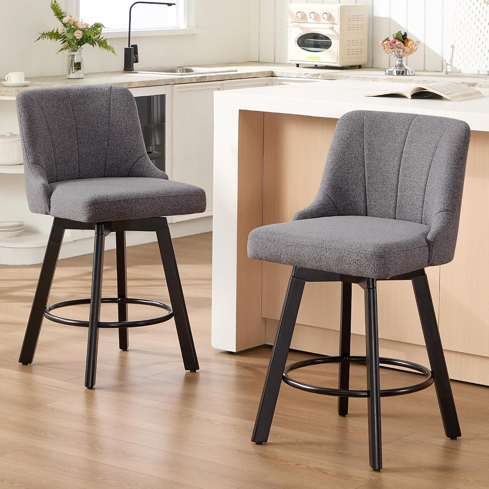 Swivel Bar Stools Set of 2,24" Upholstered Counter Height Bar Chairs wit...