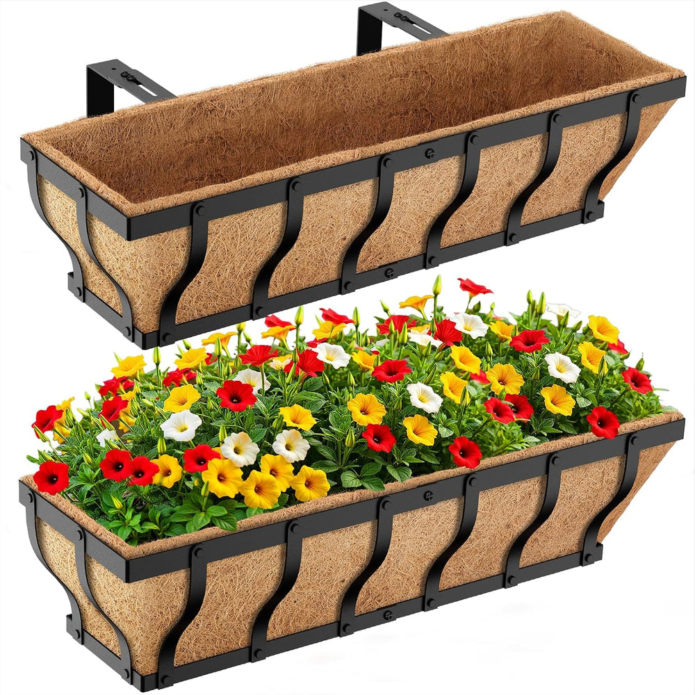 VOXOR Railing Planter Boxes, Heavy Duty Window Box Planters, Adjustable Balco...