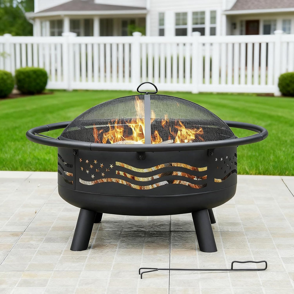 Breezz American Flag Wood-Burning Fire Pit, 38 in