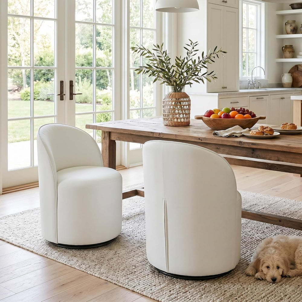 HNY Upholstered Swivel Dining Chairs Set of 3, Mid Century Modern Kitchen Rou...