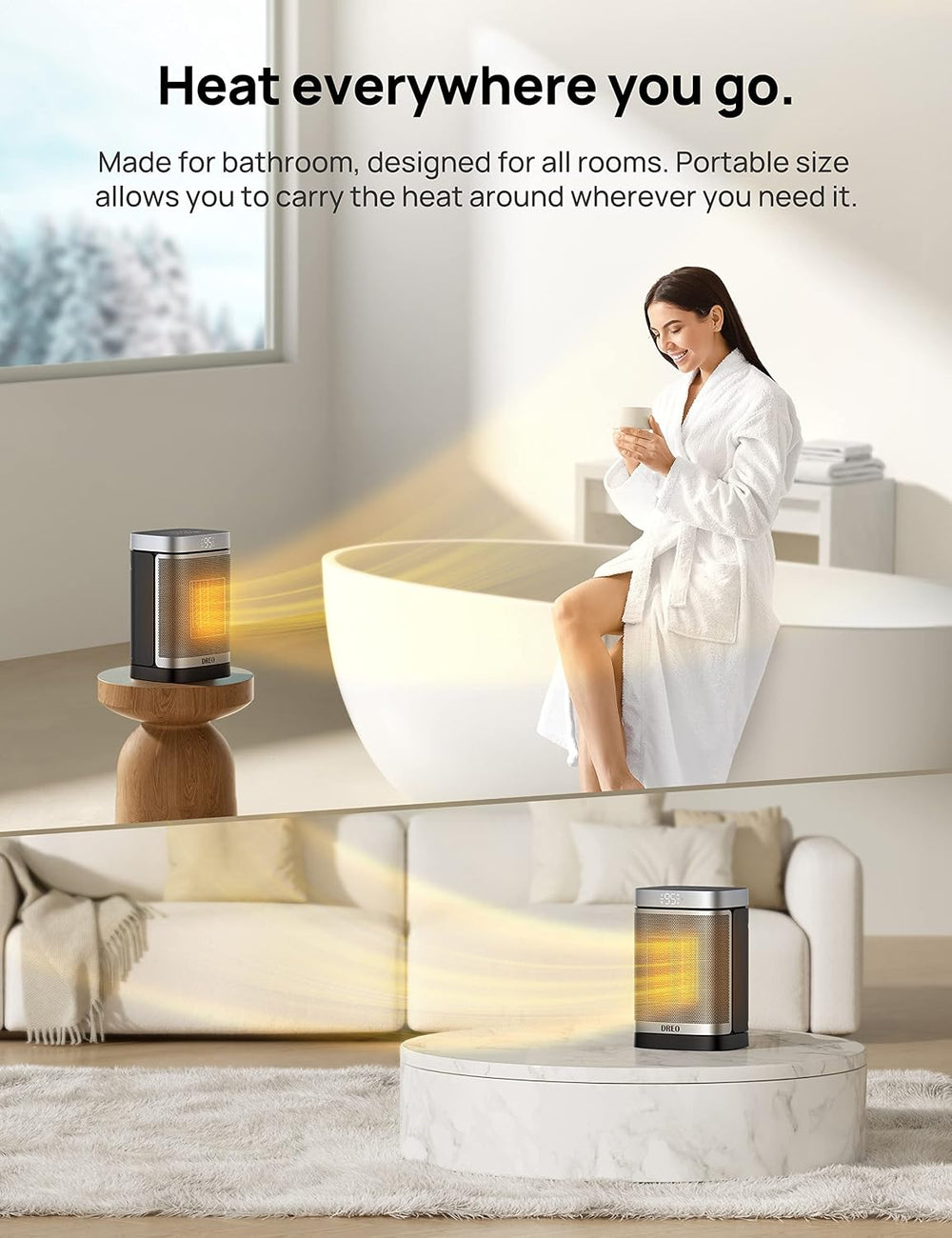 DREO Space Heater for Bathroom and Indoor, Safe and Quiet Portable Heater