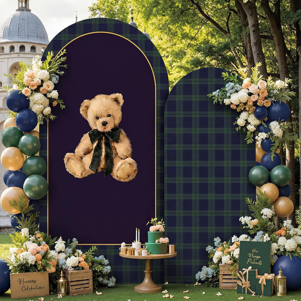 Moukeren Tartan Plaid Teddy Bear Arch Backdrop Cover 6ft and 7.2ft
