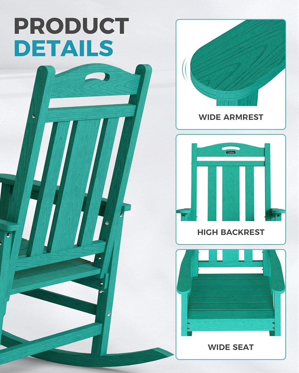 Ciokea Oversized Outdoor Rocking Chair, 380lbs Heavy-Duty Large Patio Rocker,...