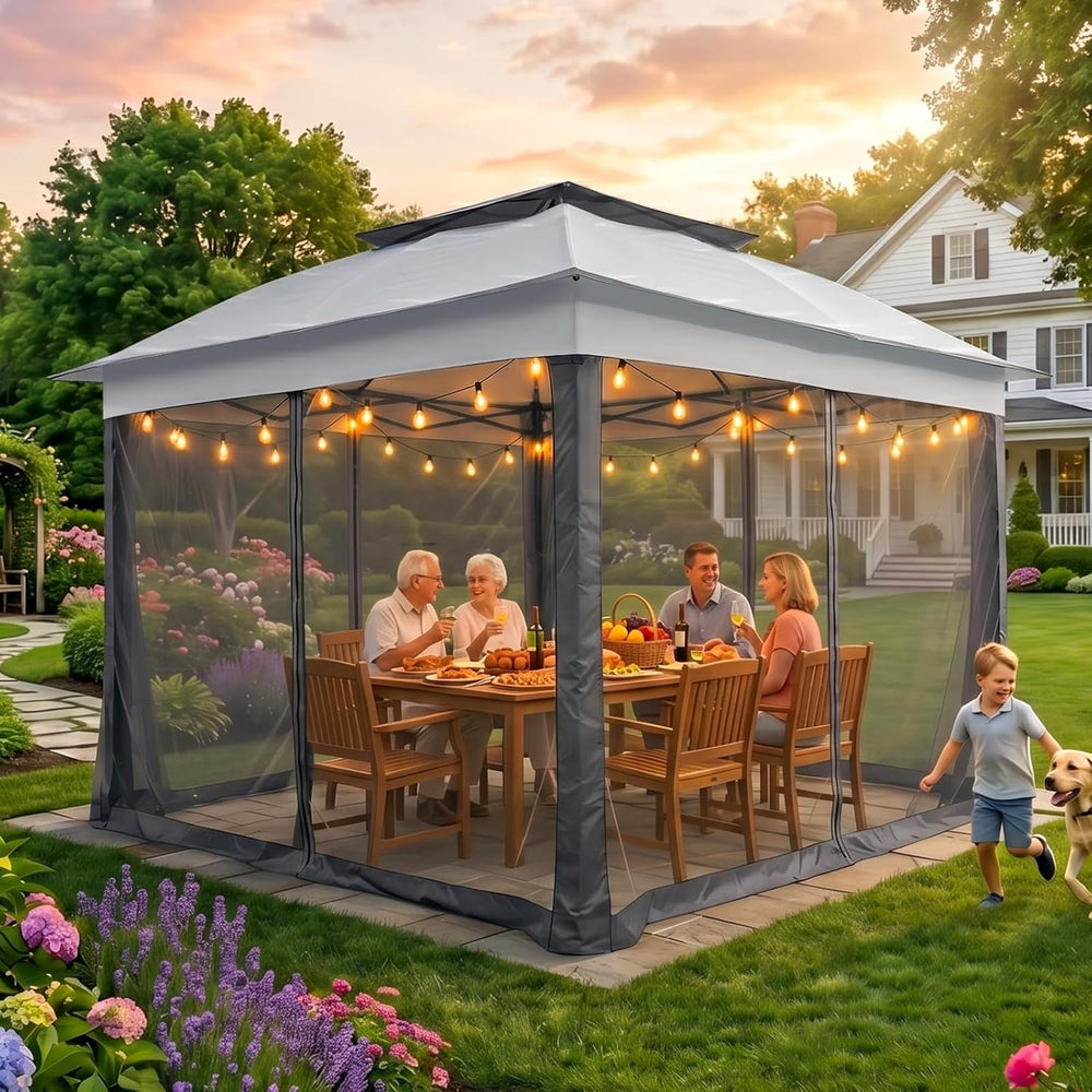 COOS BAY 11x11 Pop Up Gazebo with Netting, Canopy Tent, Gray