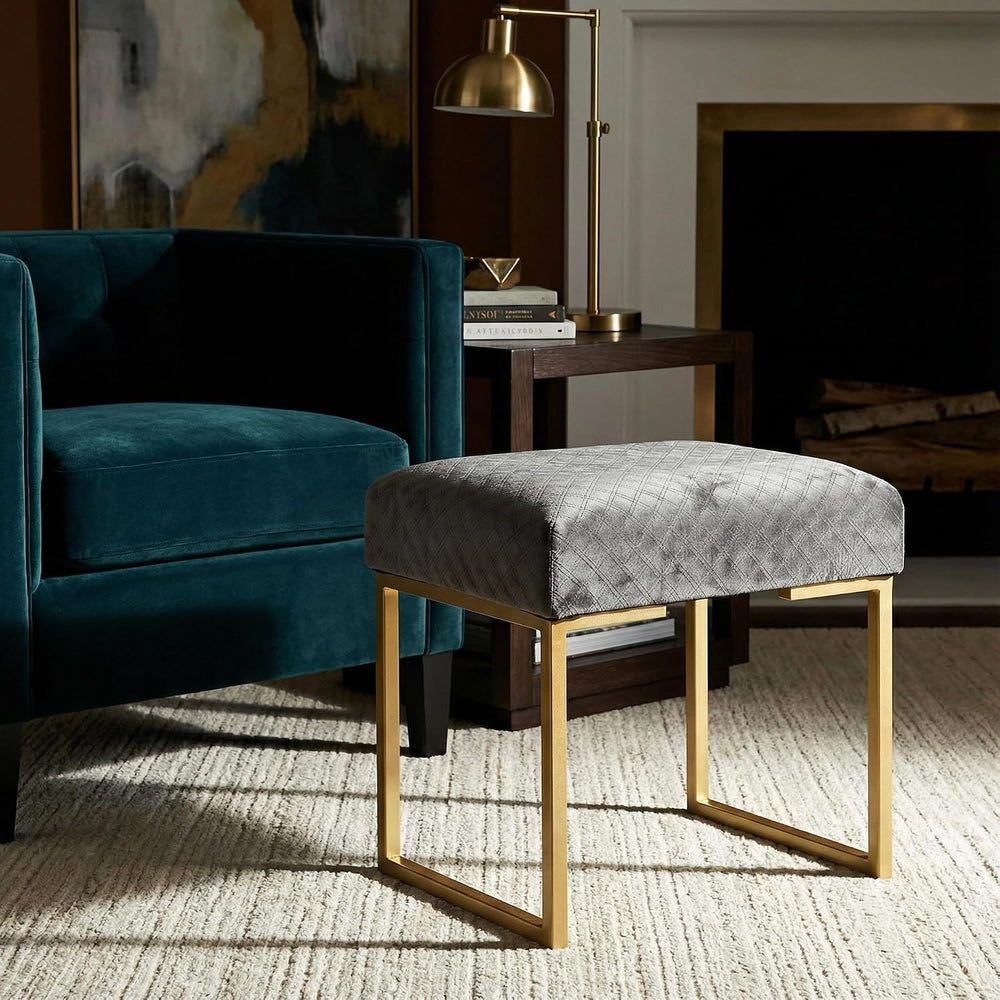 Cortesi Home Allium Ottoman with Painted Gold Legs, 19" Wide, Gray Velvet
