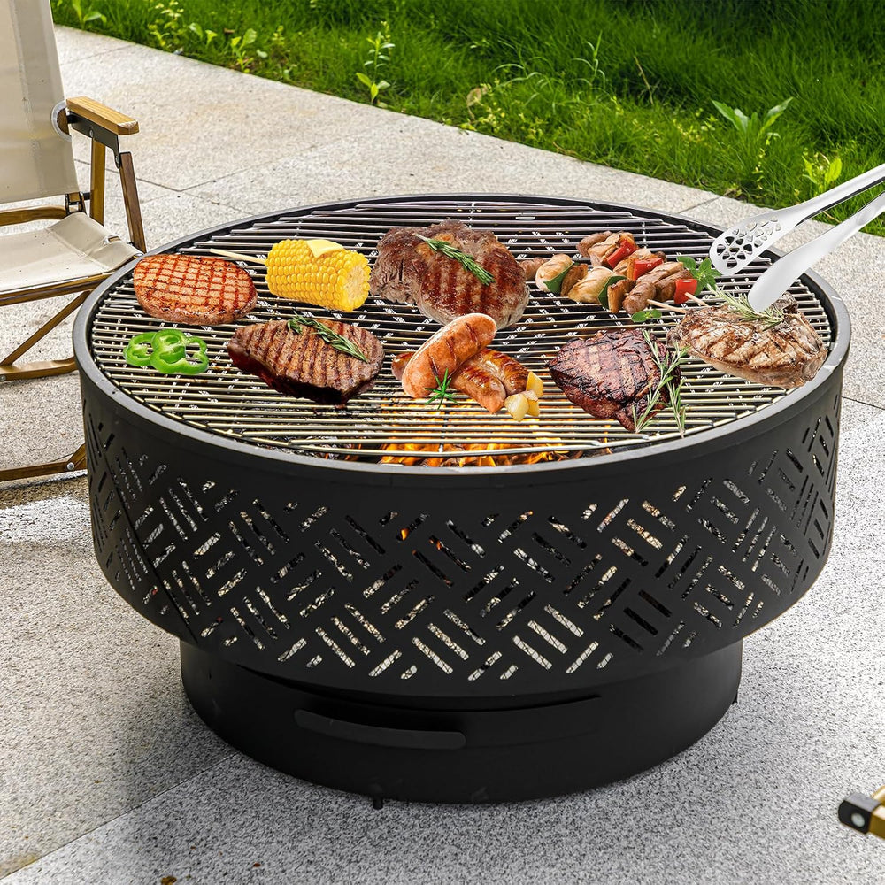 OutVue 32 Inch Wood Burning Fire Pits with Grill & Lid