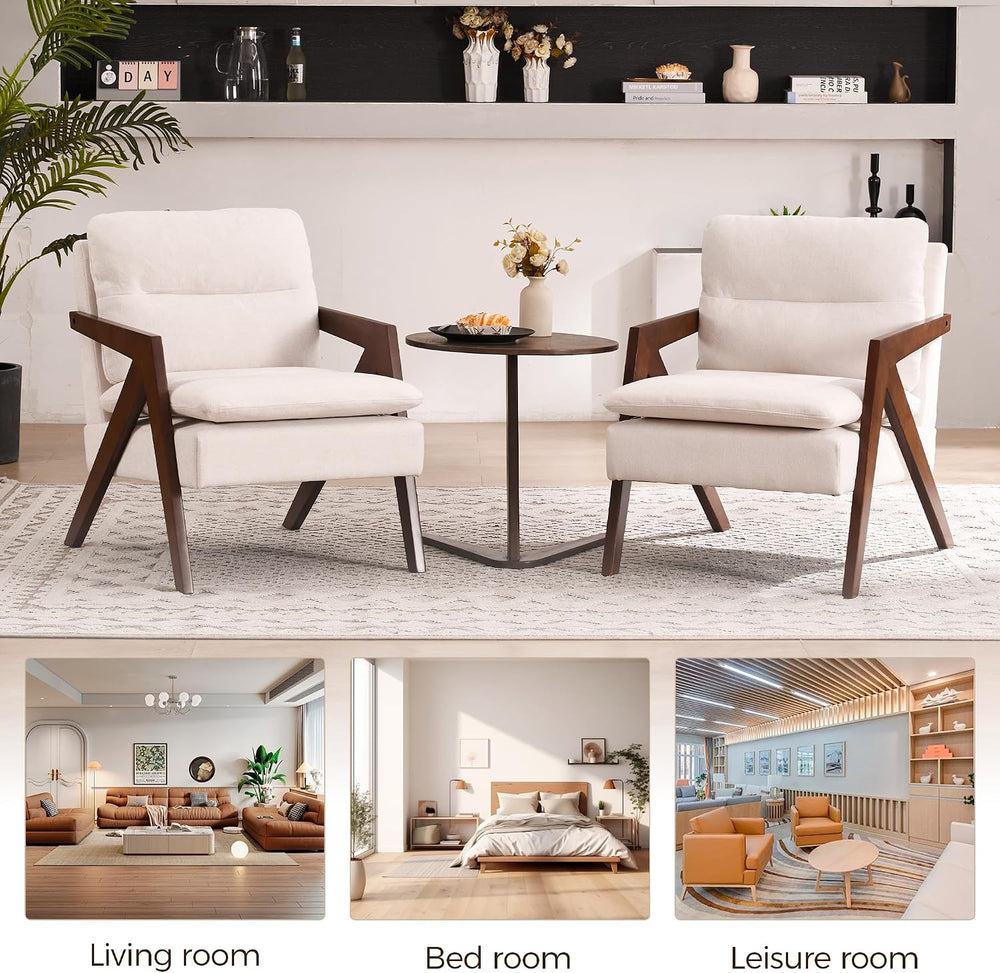 Mid-Century Modern Accent Chair Set of 2 with Solid Wood Frame，Tufted Upholst...