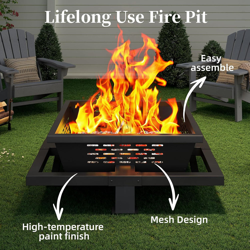 36 Inch Fire Pit for Outside, Outdoor Wood Burning Firepit with Poker, Heavy ...