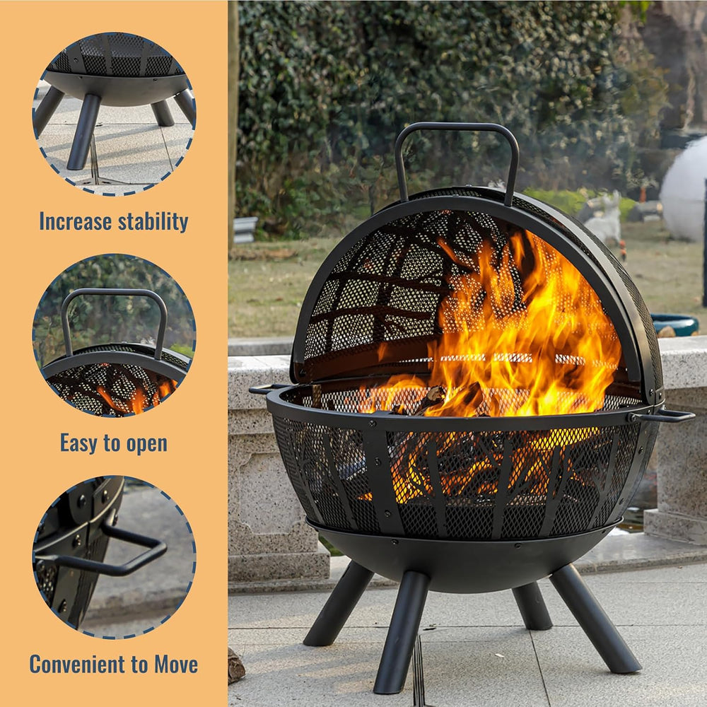 Panovue 35 Inch Wood Burning Fire Pit with BBQ Grill, Heavy Duty Fire Pits