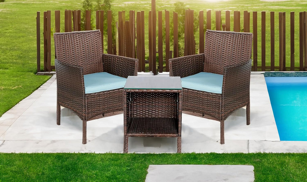 BTEXPERT Outdoor Wicker Patio Conversation 3 Piece Bistro Set Garden Yard Por...