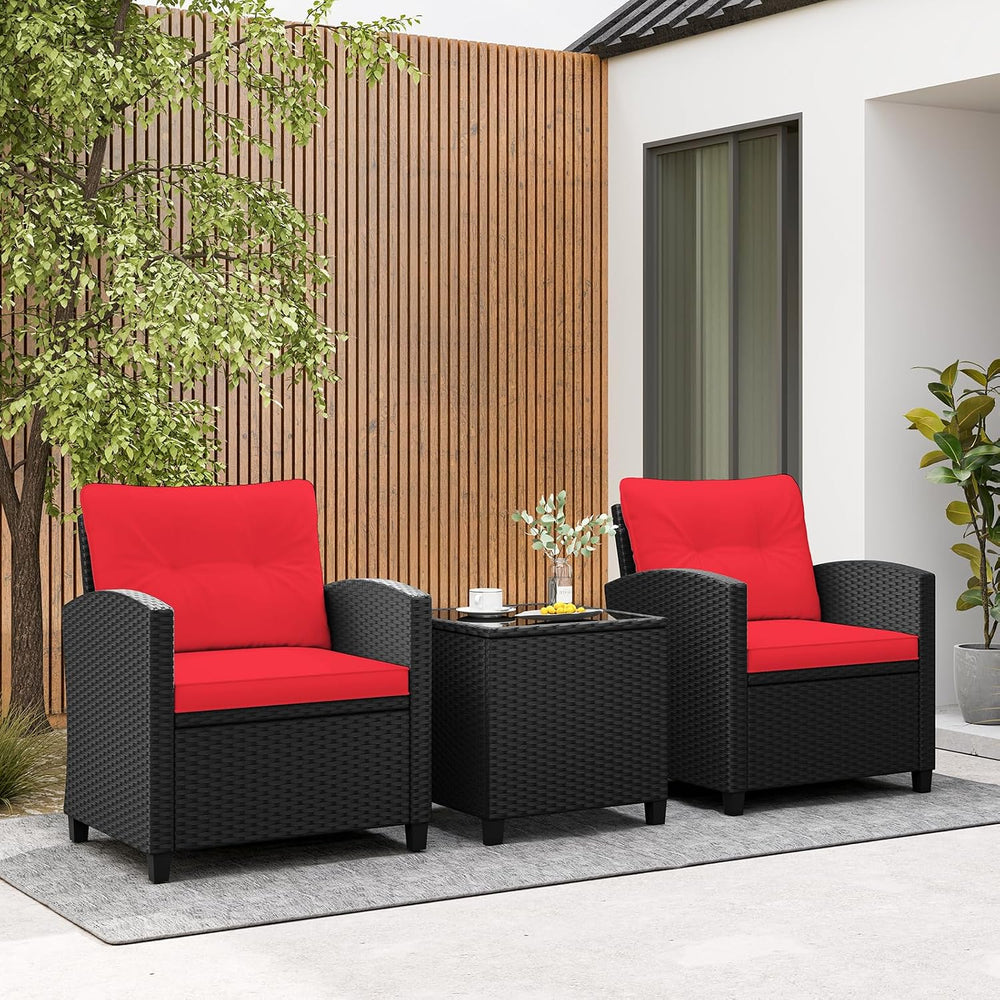 RELAX4LIFE 3-Piece Patio Furniture Set - Wicker Rattan Bistro Sofa Set w/Glas...