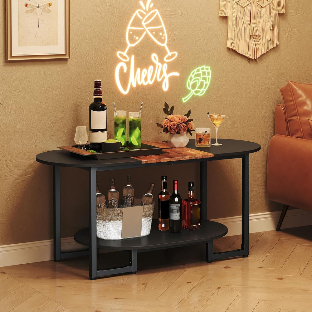HOOBRO Coffee Table for Living Room, Oval Small Coffee Table with 2-Tier Open...