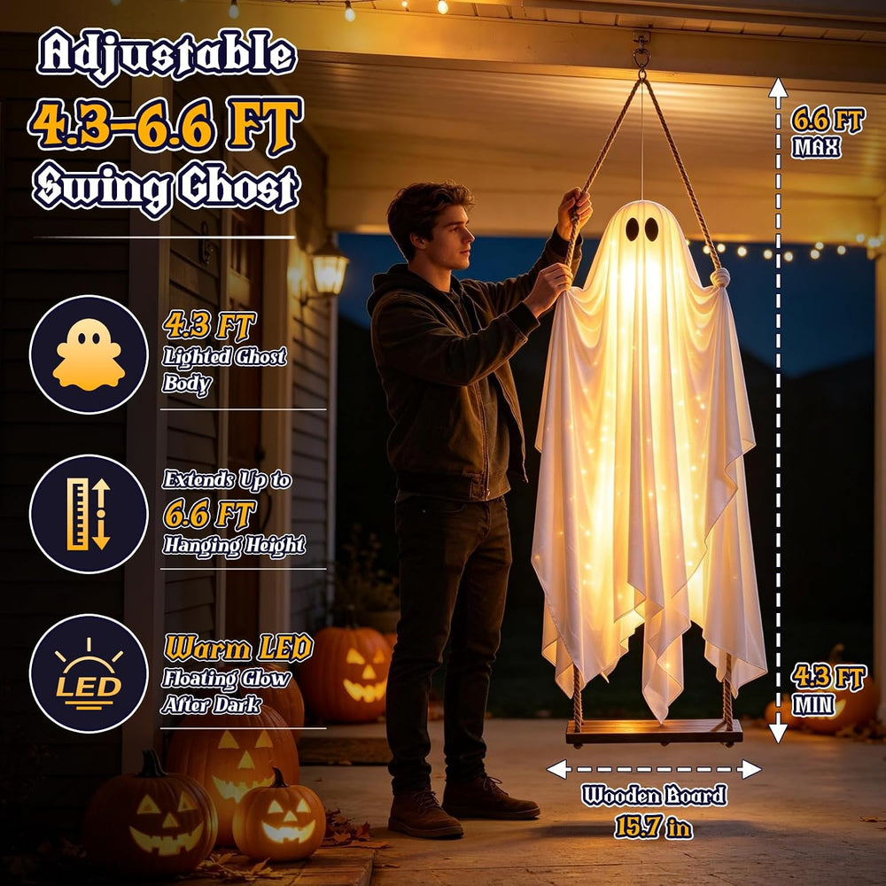 Halloween Decorations Outdoor, 4.3FT Hanging Swing Ghost Halloween Decor