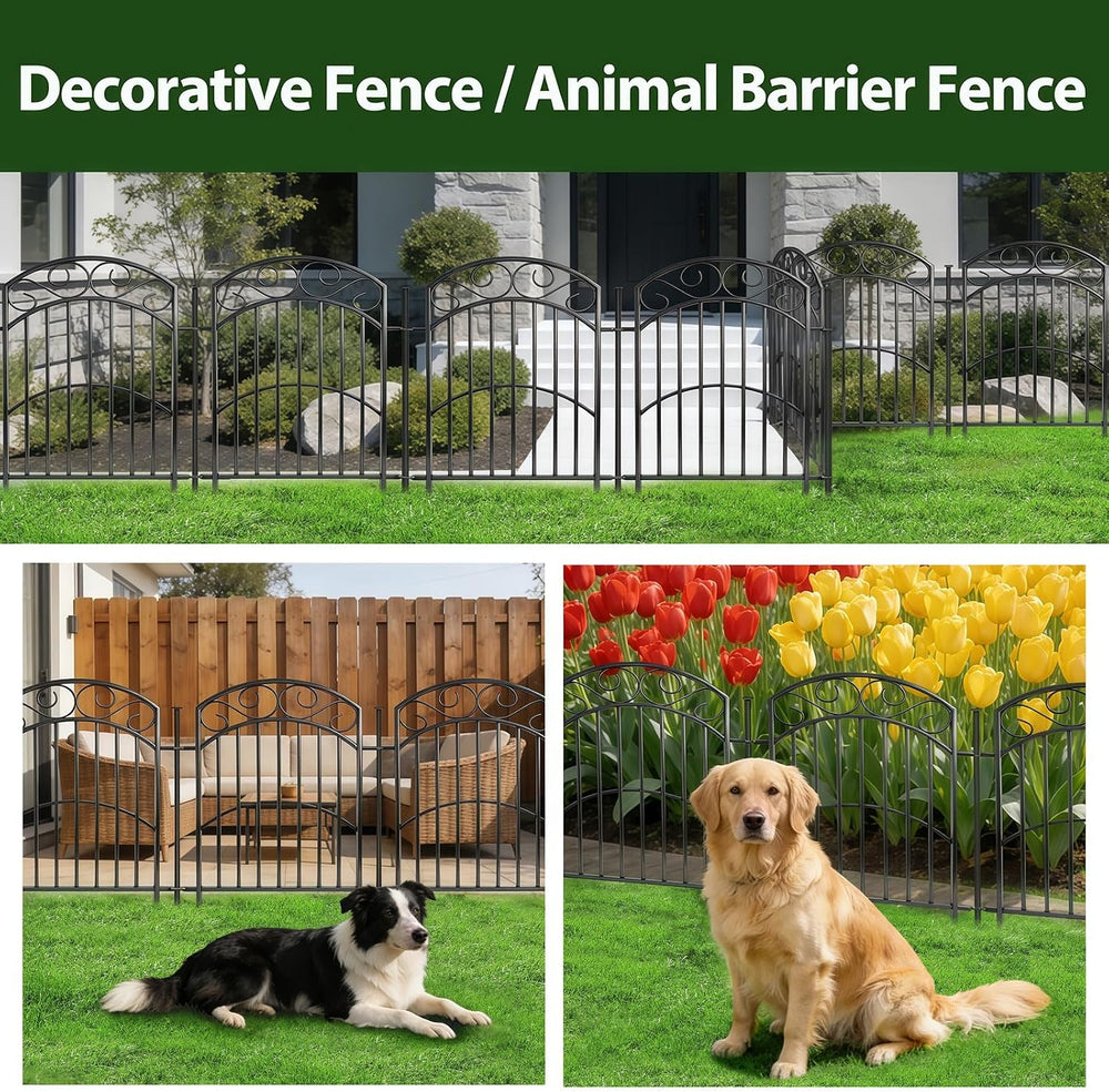 33" H x 27" W Decorative Iron Garden Animal Barrier Fence, 8 Panels...