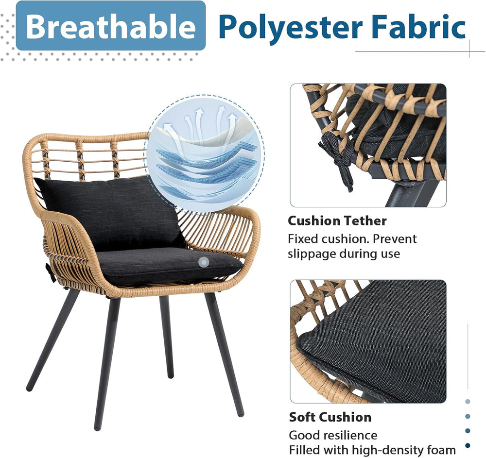 JOIVI 3 Piece Wicker Patio Bistro Set, Small Patio Conversation Set, Black