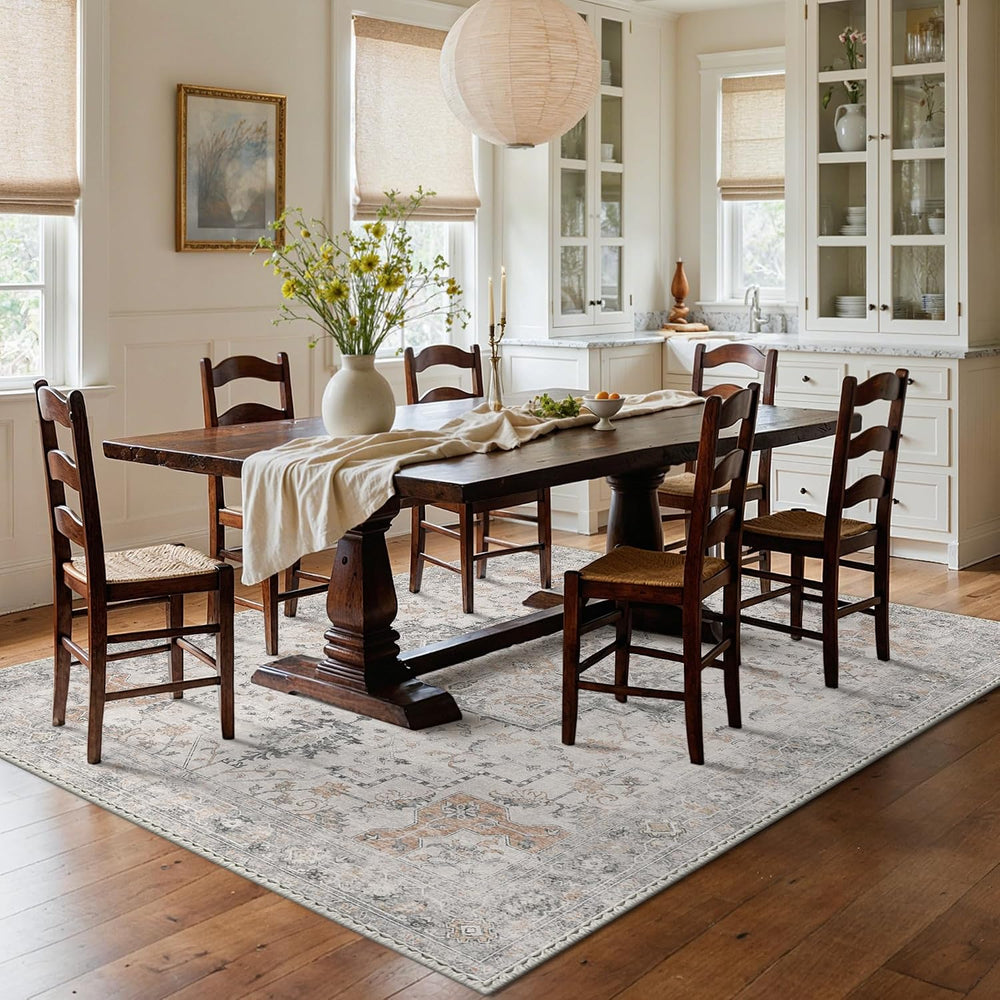GENIMO 5x7 Washable Area Rugs for Living Room, Non Slip, Light Taupe Brown