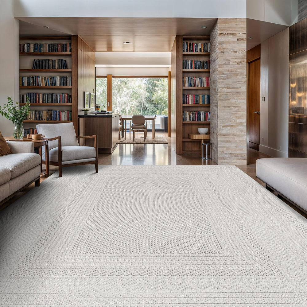 Luul Home Micro Loop Indoor Rug White 5x7 Boho Geometric Neutral Area Rugs fo...