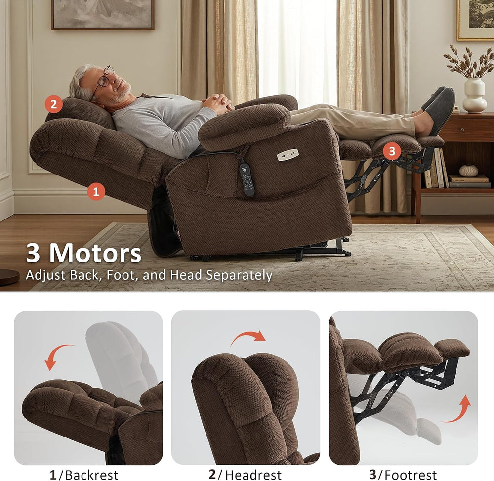 MCombo 3 Motor Large Power Lift Recliner for Elderly, Massage & Heat, 7634