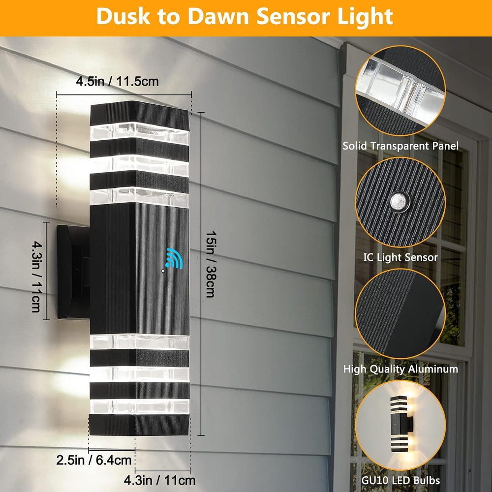 2 Pack Dusk to Dawn Outdoor Wall Lights Modern Black Exterior Light Fixture