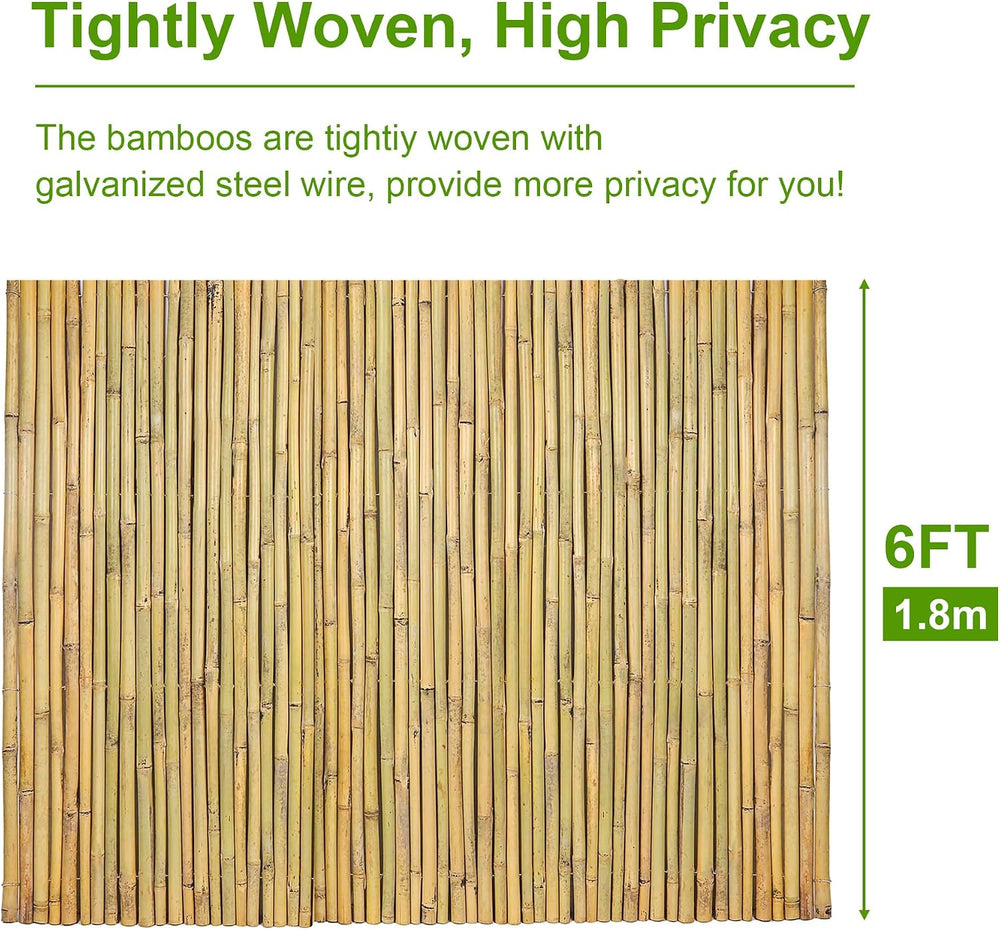 Bamboo Fencing Roll 6 ft High x 8 ft Long x 0.75 in D, Natural Bamboo Privacy...