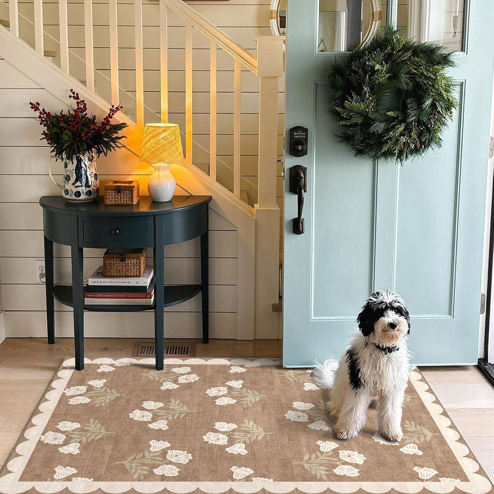 3x5 Floral Entry Rug - Small Washable Indoor Outdoor Mats for Front Door Non-...