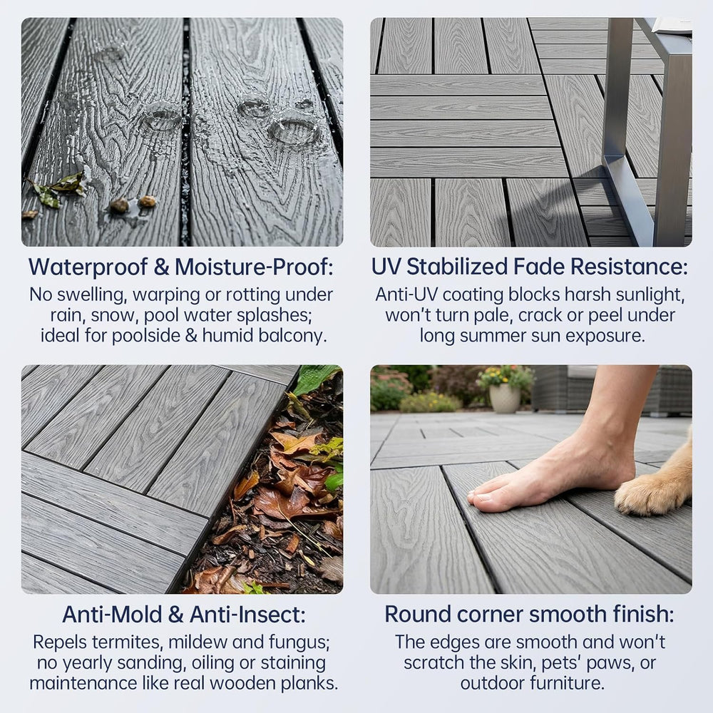Modular Outdoor Flooring System, 22.6 x 22.6 in Raised Deck Platform, ASA Wea...