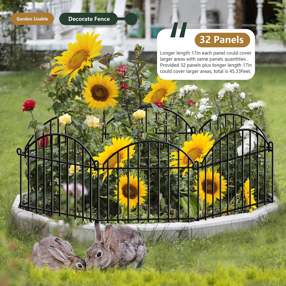 32 Panels Garden Fence, 45.33ft x 20in Animal Barrier Fences for Rabbits Dogs...