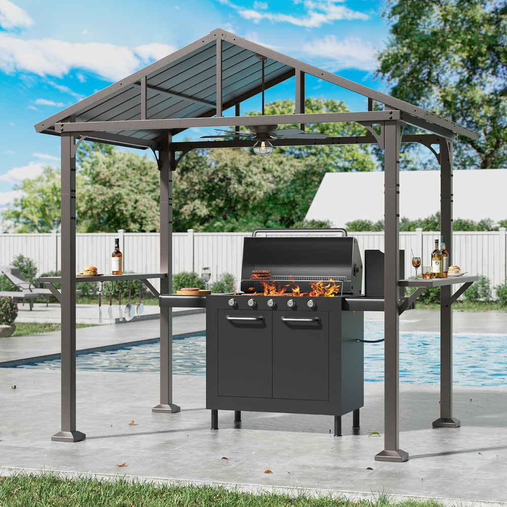 Kullavik 8'x5' Hardtop Grill Gazebo,BBQ Gazebo Canopy for Outdoor Grill