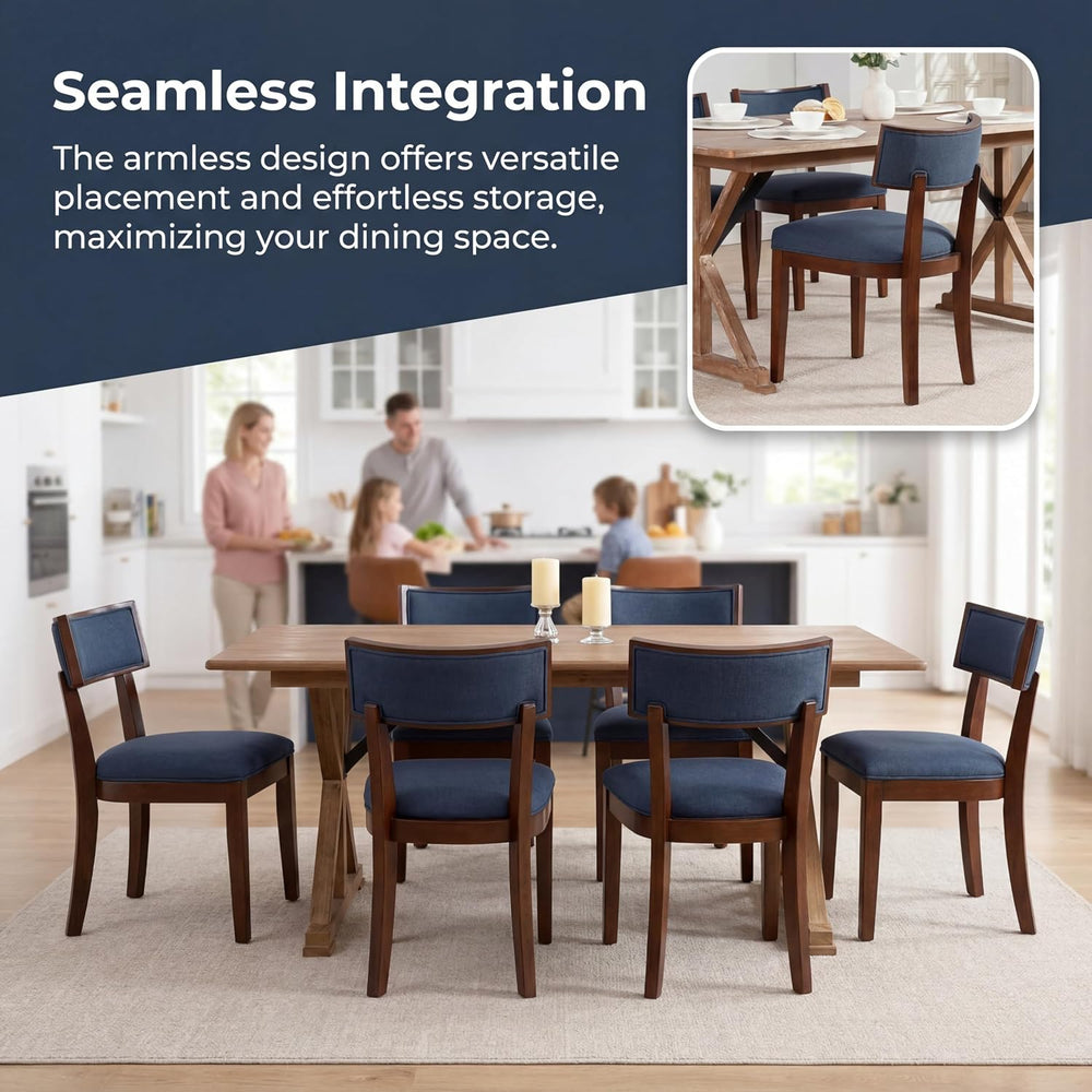 Blue Dining Chairs Set of 6, Upholstered Linen Fabric Dining Room Chairs with...