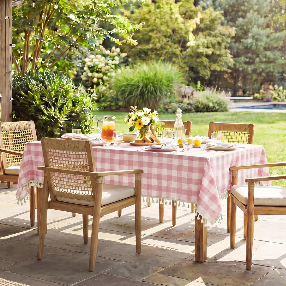 Softalker Gingham Rectangle Tablecloth with Tassel, Pink, 55" x 102"