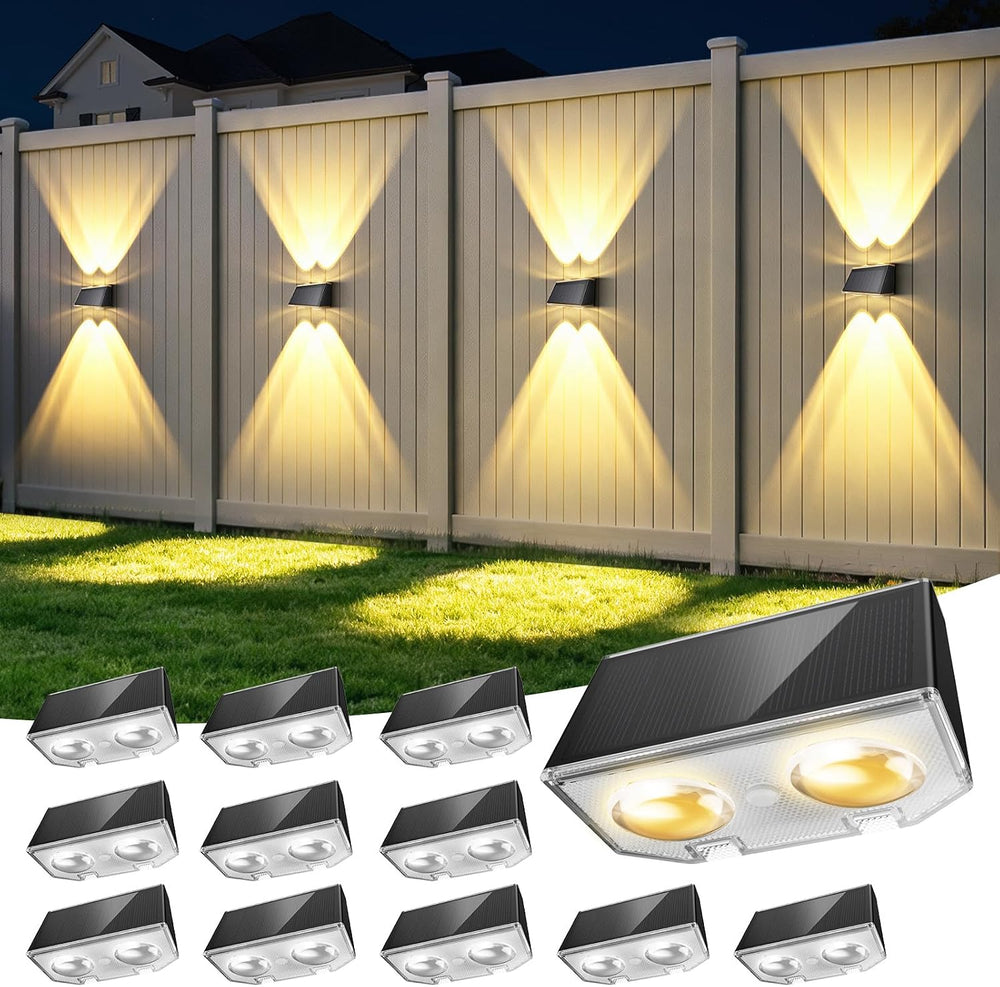 LANSOW Solar Fence Lights Outdoor 12 Pack, Fence Lights Solar Powered Waterpr...