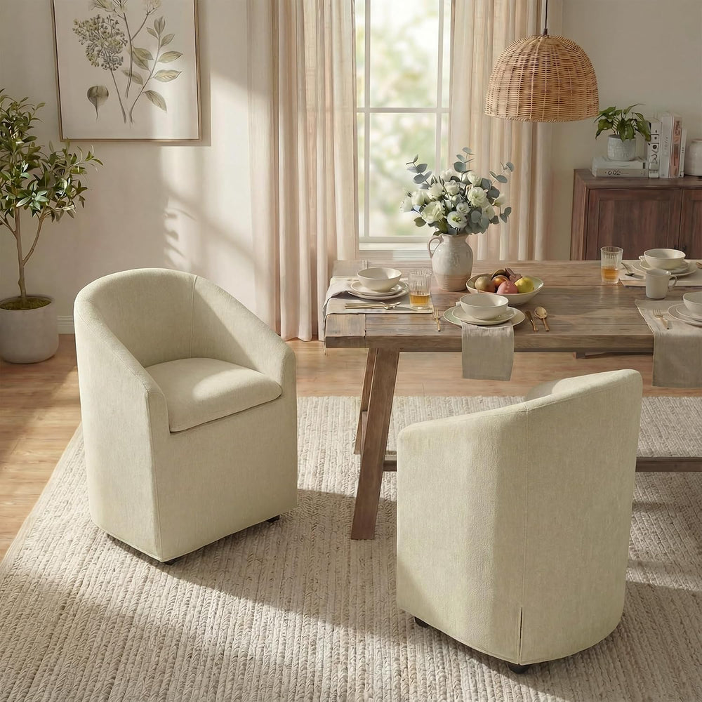 KISLOT Upholstered Dining Chairs with Casters, Washable Cover Modern Dining R...