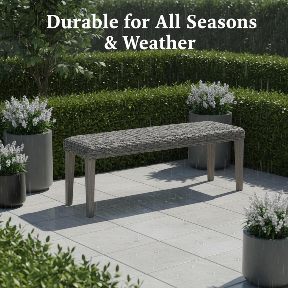 Outdoor Rattan Backless Bench with PE Wicker & Acacia Wood Frame, Grey