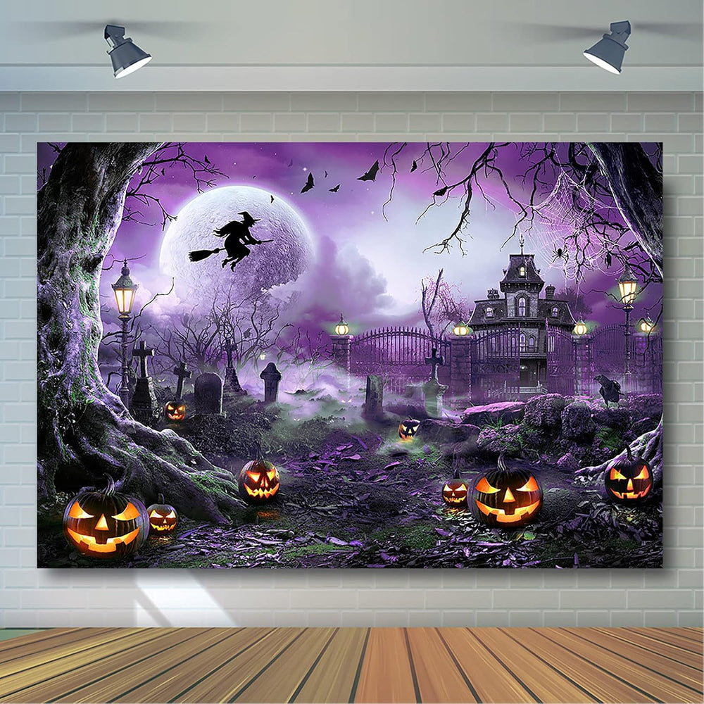 Avezano 10x7ft Purple Halloween Backdrop Spooky Photography Background