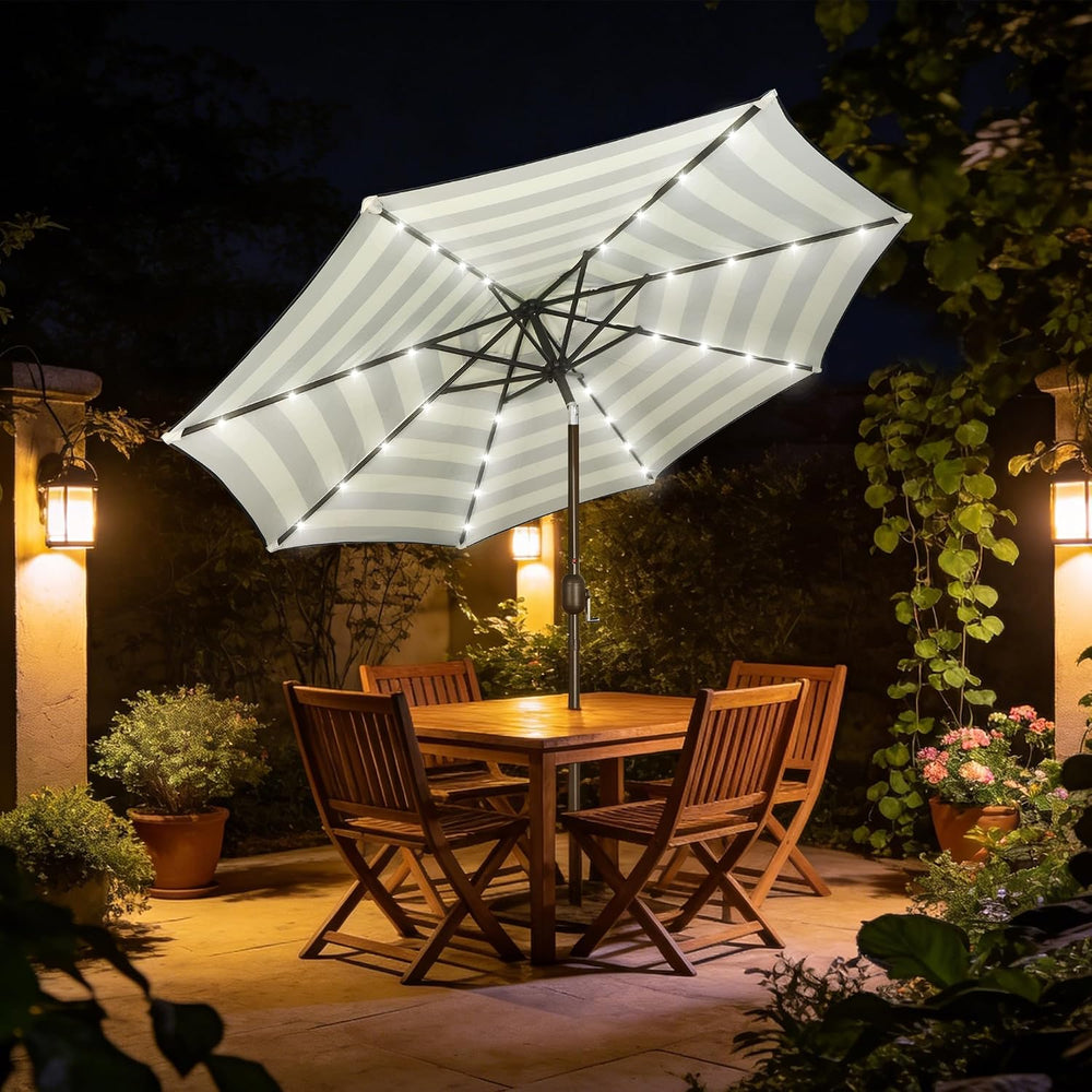 Blissun 9 ft Solar Umbrella, Patio Umbrella with 32 LED Lights, Table Market ...