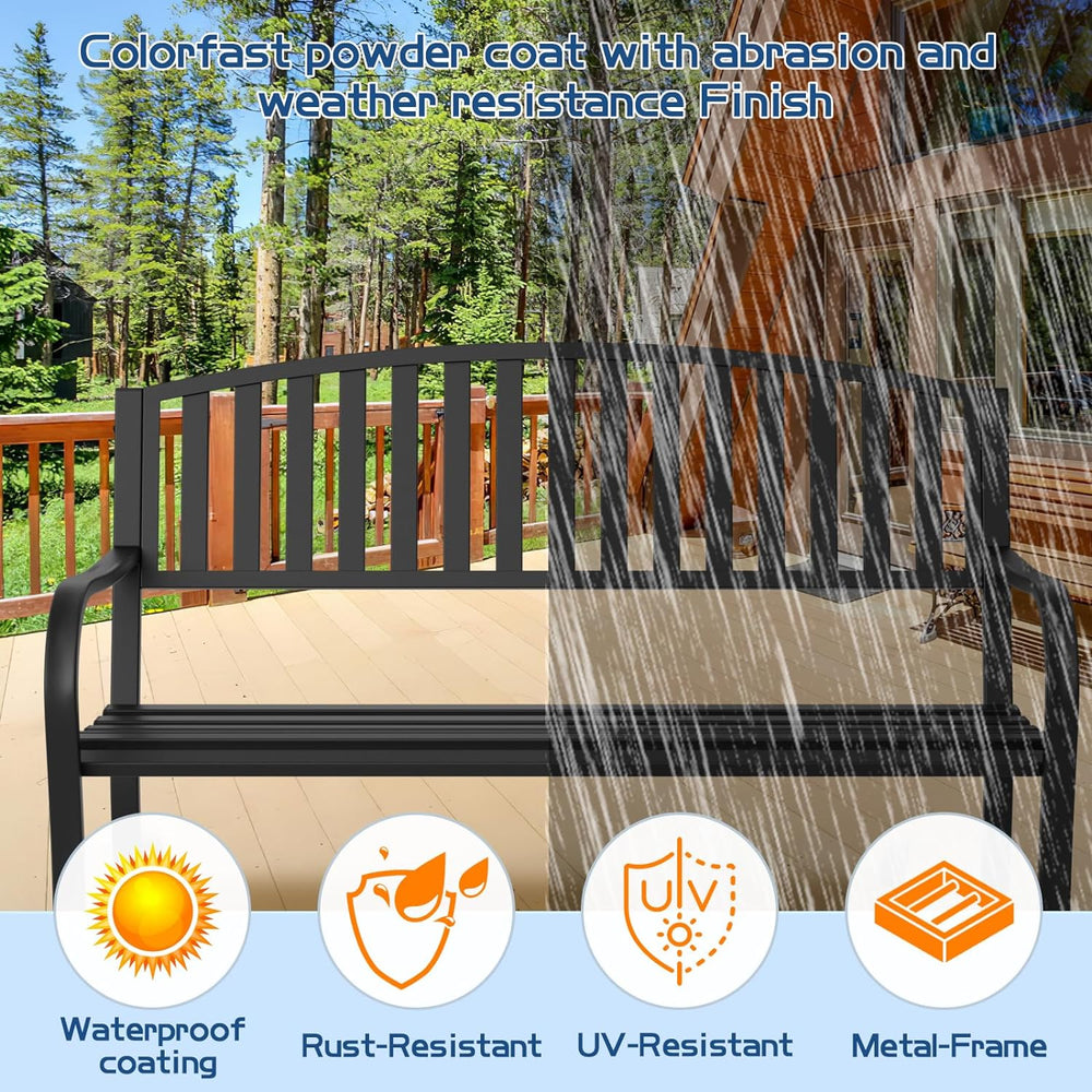 Outdoor Bench Garden Bench, Weatherproof Anti-Rust Heavy-Duty Outside Benches...