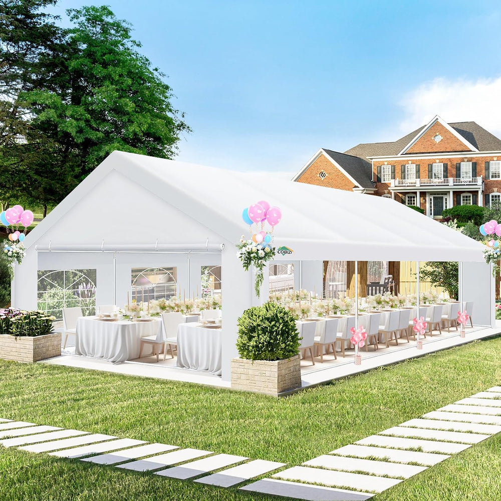 COBIZI 20x30 Party Tent Heavy Duty Waterproof for Wedding 12 Sidewalls, WH