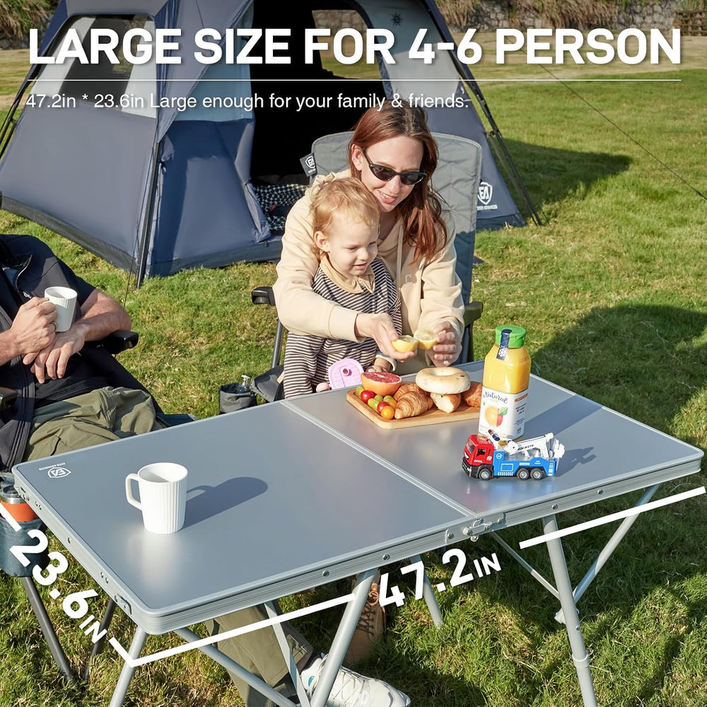 EVER ADVANCED Large Camping Table for 4-6 Person, Portable Folding Aluminum T...