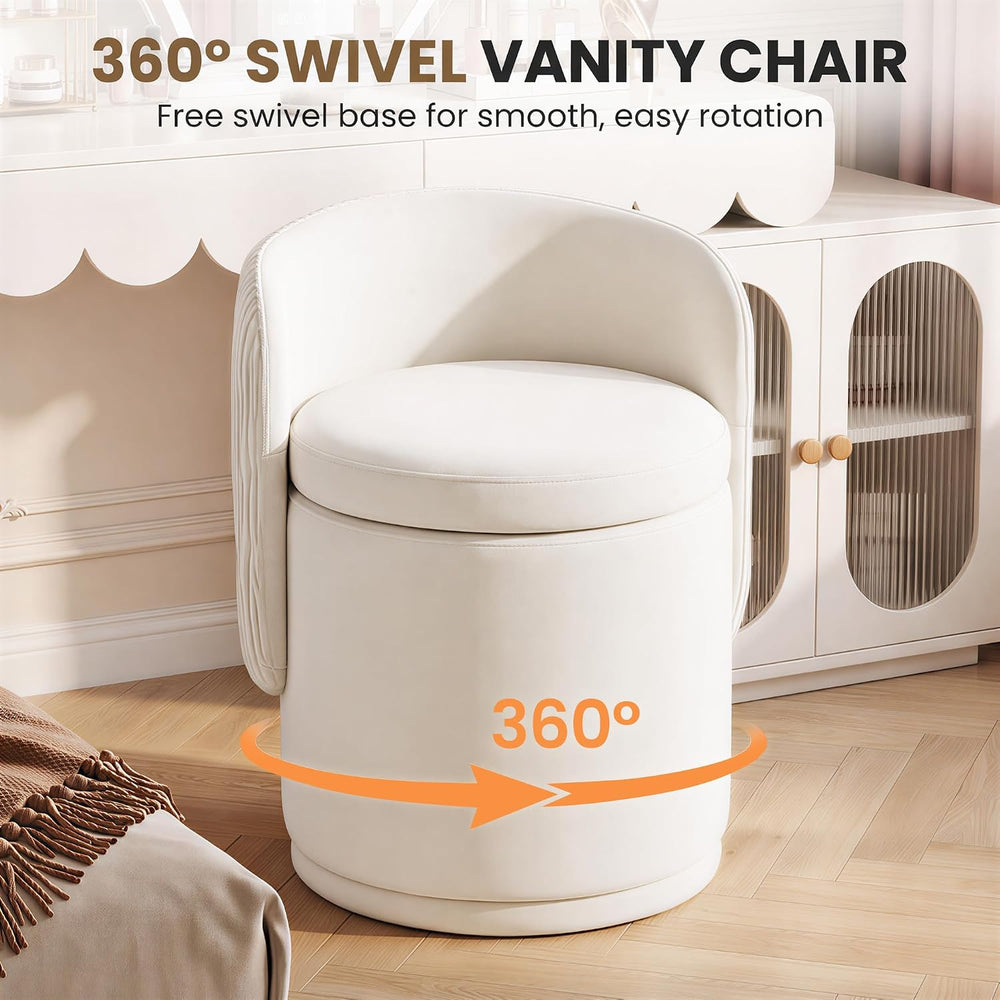 MALOL 360° Swivel Velvet Vanity Chair with Storage, Beige