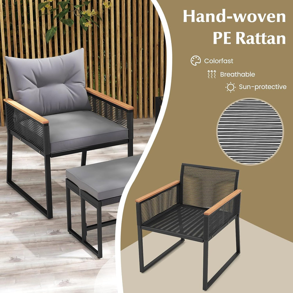 HAPPYGRILL 5 Piece Patio Conversation Set PE Rattan Wicker Chairs with 2 Otto...