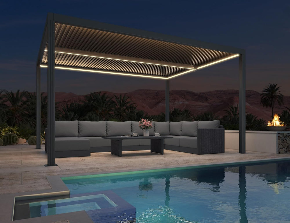 PURPLE LEAF Louvered Pergola 10' x 14' 94AS LED Strip Light Windproof