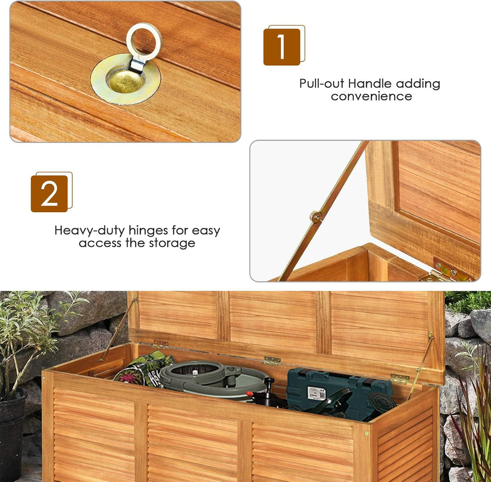 Tangkula 46 Gallon Acacia Wood Deck Box, Garden Backyard Storage Bench, Outdo...