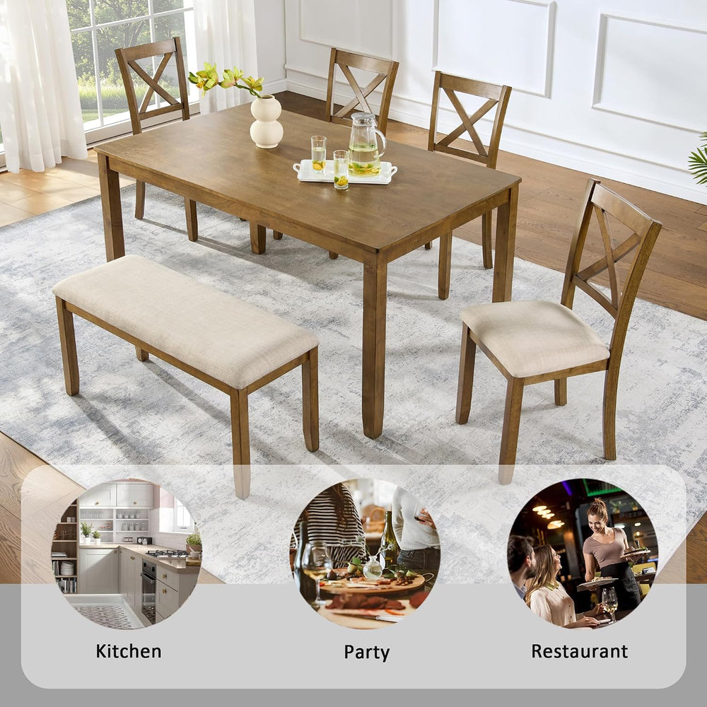 Merax 6-Piece Wood Kitchen Dining Table Set, 58.5" Rectangular Table wit...