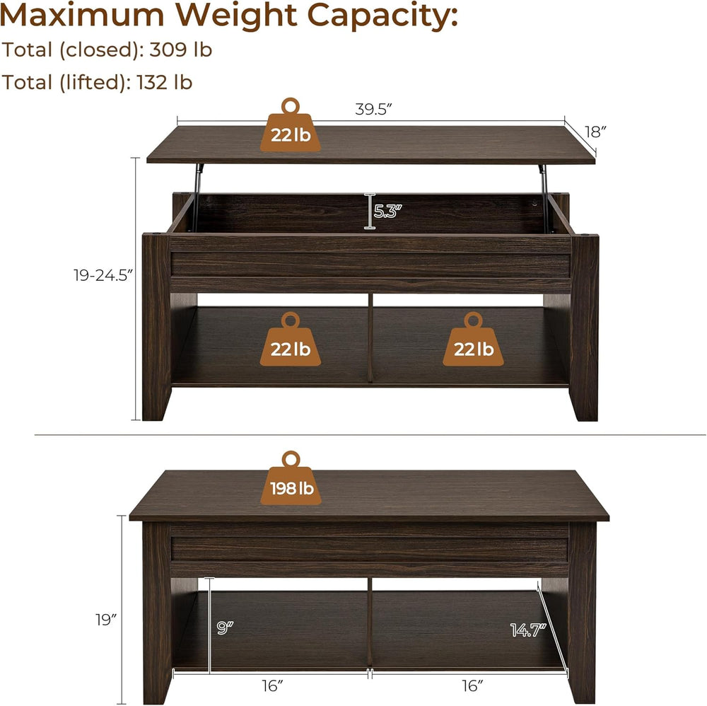 Yaheetech 39.5" Lift Top Coffee Table with Storage Shelf, Espresso
