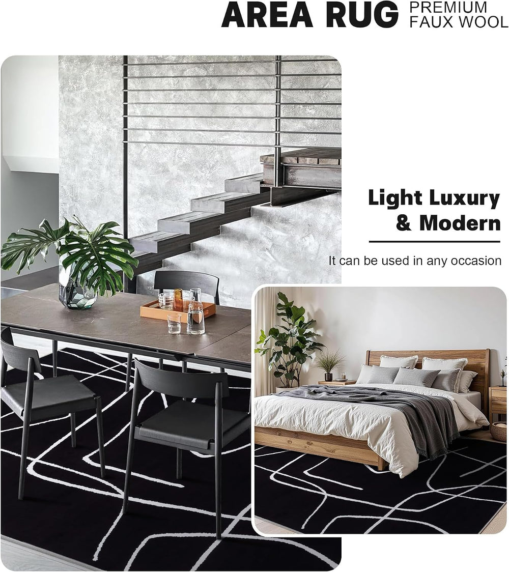 YIHOUSE Modern Washable Area Rug for Living Room Bedroom - Large Abstract Bla...