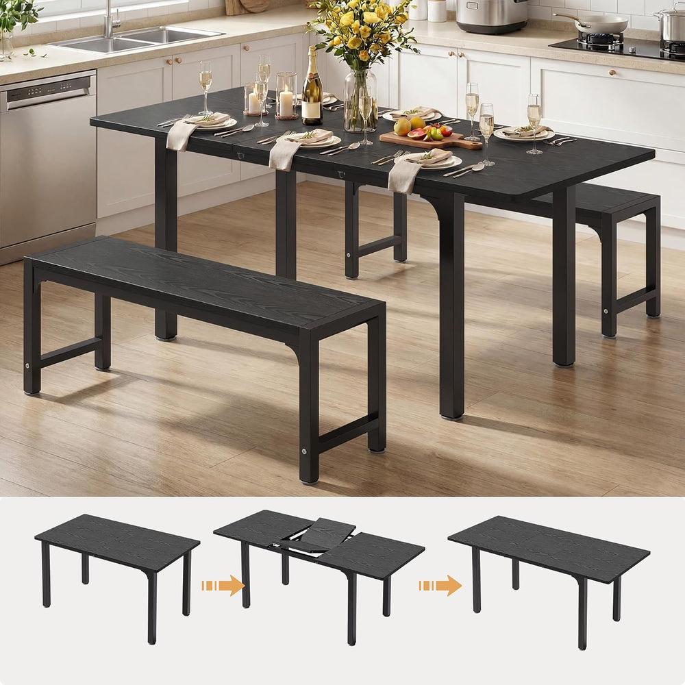 63“ Extendable Dining Table Set with 180° Smart-Flip Pivot, Black