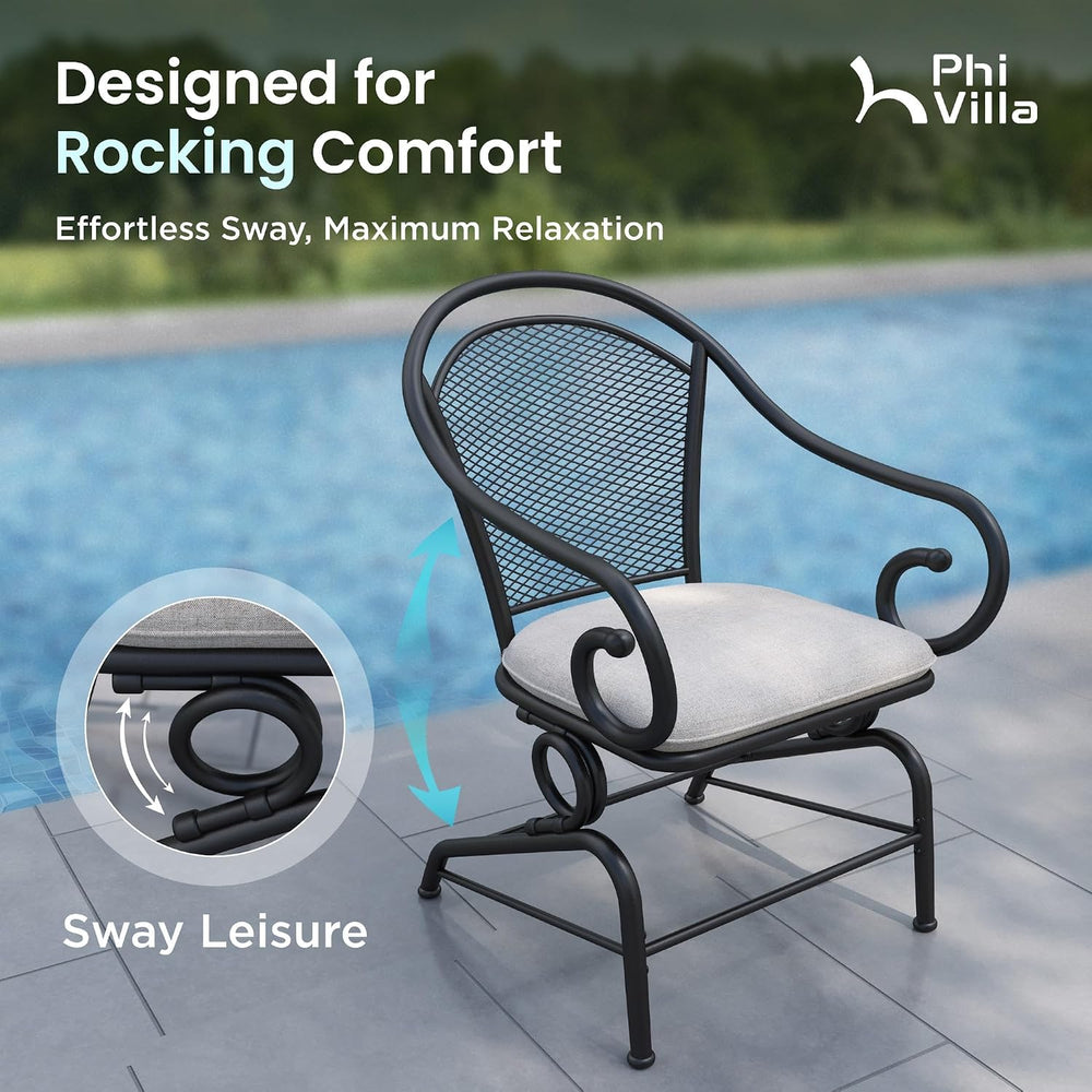 PHI VILLA 3pc Metal Mesh Outdoor Bistro Set, Rocking Chairs & Coffee Table
