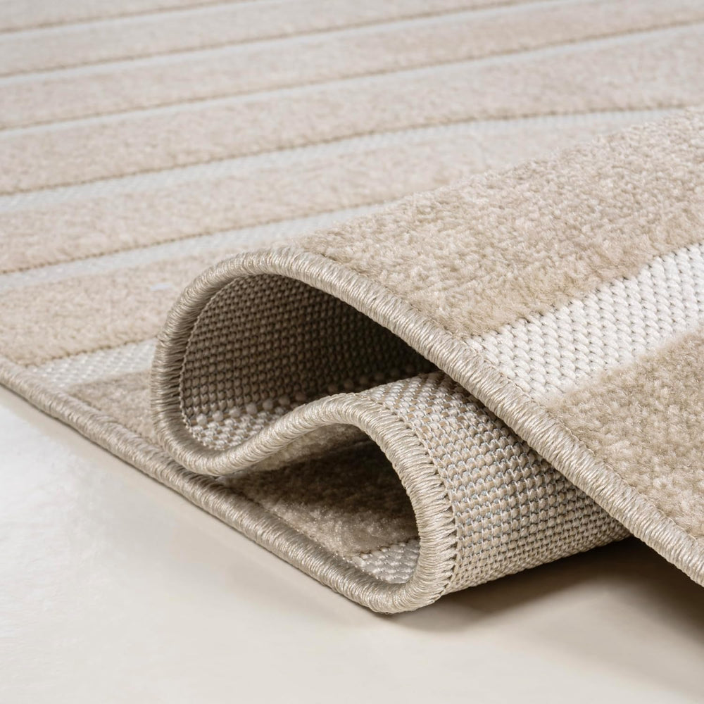 JONATHAN Y High-Low Arch Stripe Two-Tone Beige/Cream 2x8 Indoor/Outdoor Runne...
