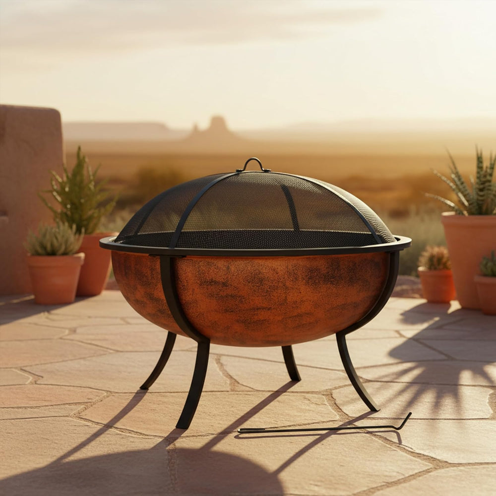 Sunnydaze Round Steel Outdoor Wood-Burning Fire Pit, 32", Copper
