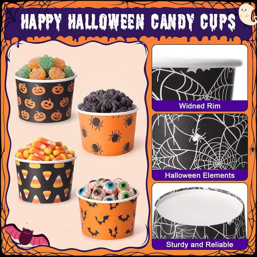 Zhehao 180 Pcs 8 oz Classic Halloween Snack Bowls Paper Bowls for Soup